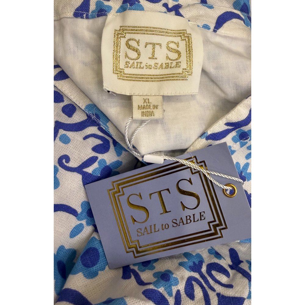 SAIL TO SABLE STS BLUE WHITE MEDALLION PRINT LONG SLEEVE TUNIC FLARE DRESS XL - Picture 5 of 7